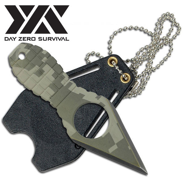 Day Zero Survival Fixed Blade Neck Knife Camo Grenade Style Handle - Tophatter's Army Products & Self Defense Collectible Weapons - Tophatter Daily Deals